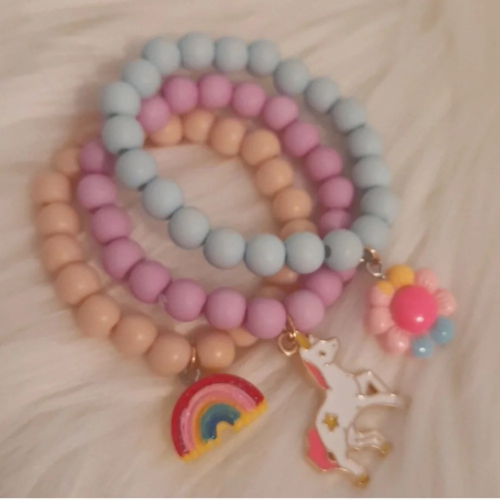 Kids Jewelry 2pcs/set Flower Charm Sky Blue Beaded Necklace & Bracelet